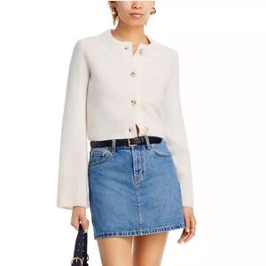 Luxurious 100% Cashmere Cropped Wide Sleeve Crewneck Cardigan By Aqua in Ivory